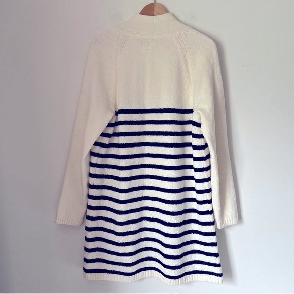J. Jill Striped Longline Open Sweater Cardigan Knit Coastal Grandma Cream/Navy - Picture 9 of 15